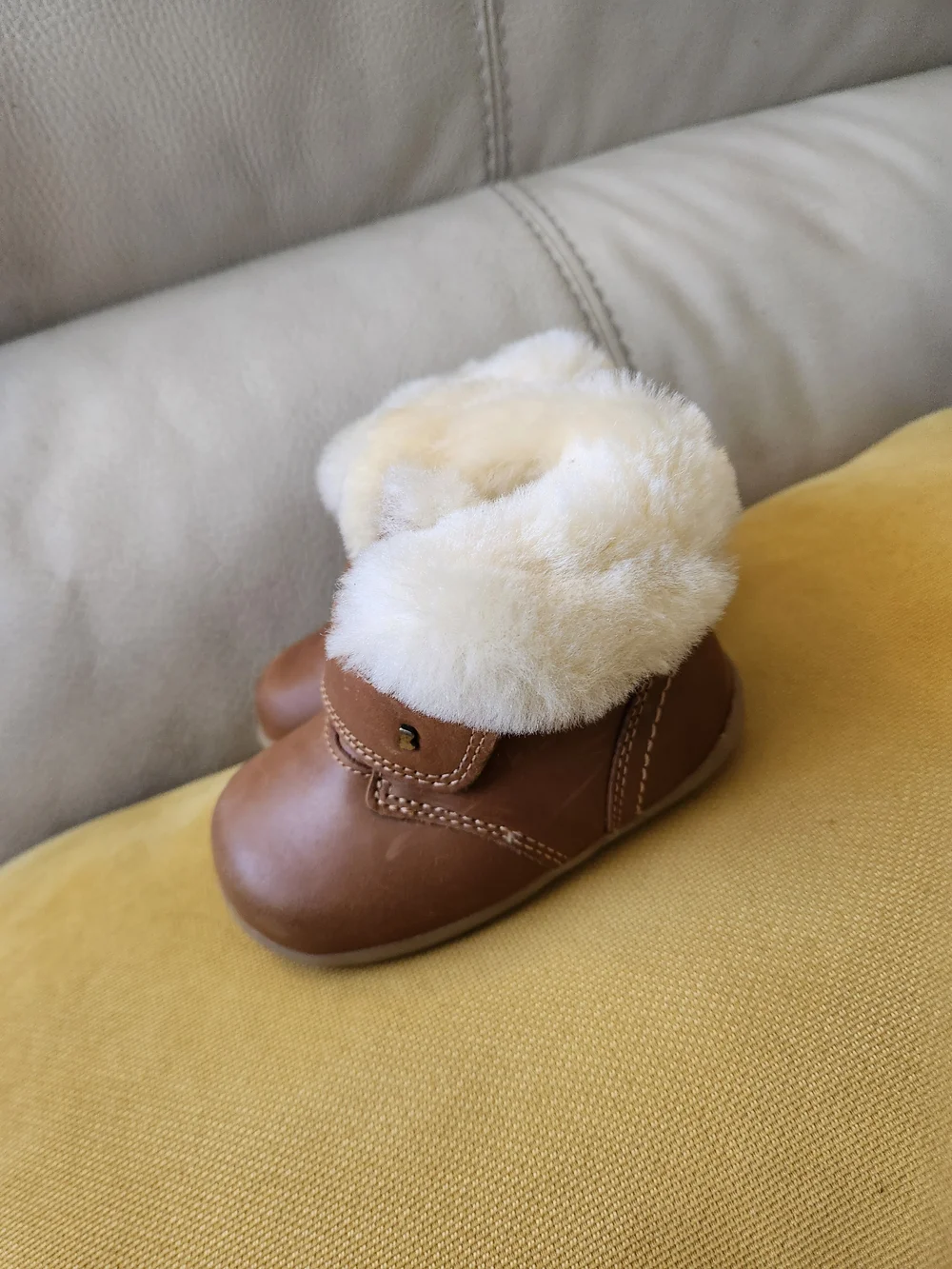 Bobux Tan & Cream Faux-Fur Ankle Boots for Kids